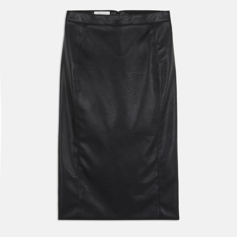SOLD *EUC* Stella McCartney Mansela Vegan Leather Midi Skirt; black, IT 44/US 8